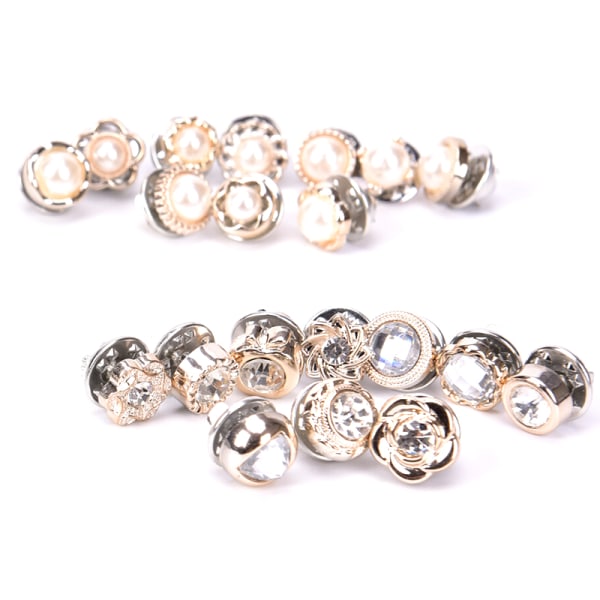 10 stk/sett Mini perleblomst krystall brosjeknapper rhinestones