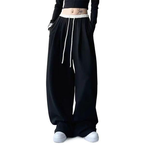 Svarte joggebukser for kvinner Casual Baggy-bukser med brede ben Black L