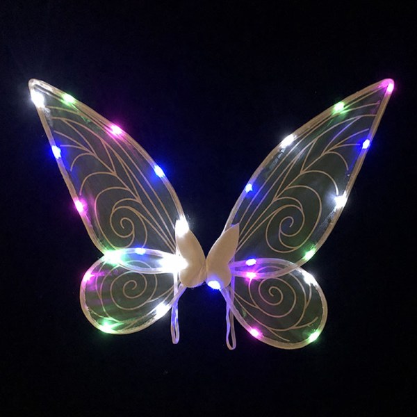 Fairy Elf Princess Angel Wings Til Kvinder Piger Fest Kostumer White With Led Lights