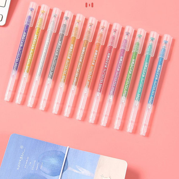 12 farver/sæt Metallic Glitter Pen Tegning Pastel Highlighter