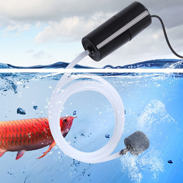 Akvarium oksygen luftpumpe fisketank USB Silent Air Compressor Black