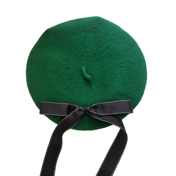 Elegant kvinner ensfarget ull sløyfe blonder opp bånd varm cap Dark green