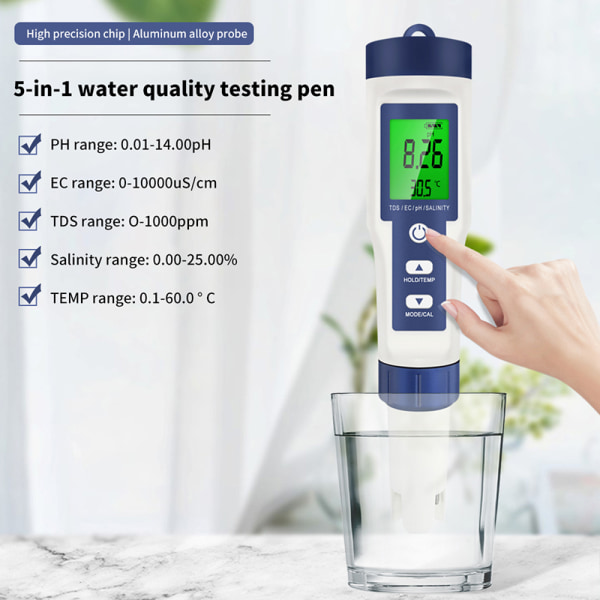 Vandkvalitetstester Salinitets-/temperaturmåler Digital test A