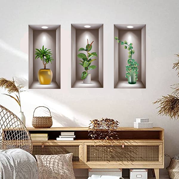 Wall Art Stickers Simulation 3D Potted Green s -taustakuvat 3pcs/set