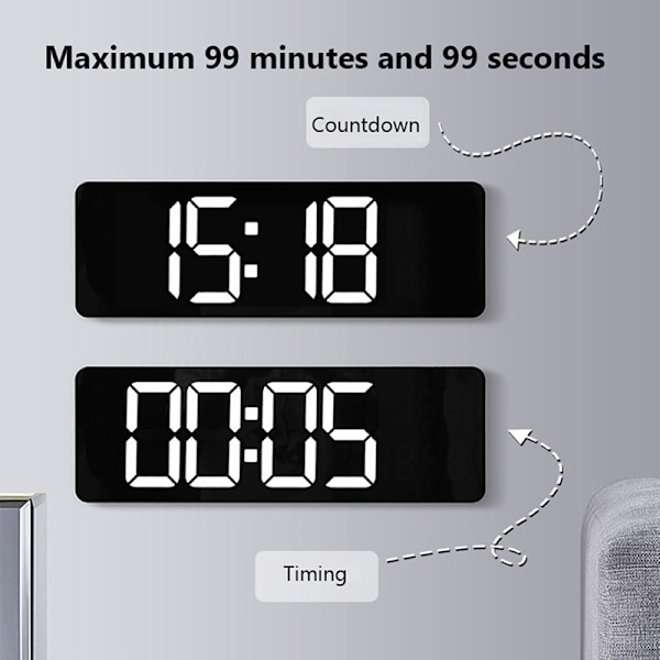 LED digitaalinen seinäkello Elektroninen seinäpäivämäärä Seinäasennus White 16 in