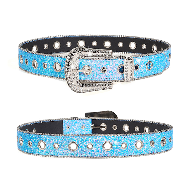 Shinning til Rhinestone bælter PU læder vestlige pigebælte Silver