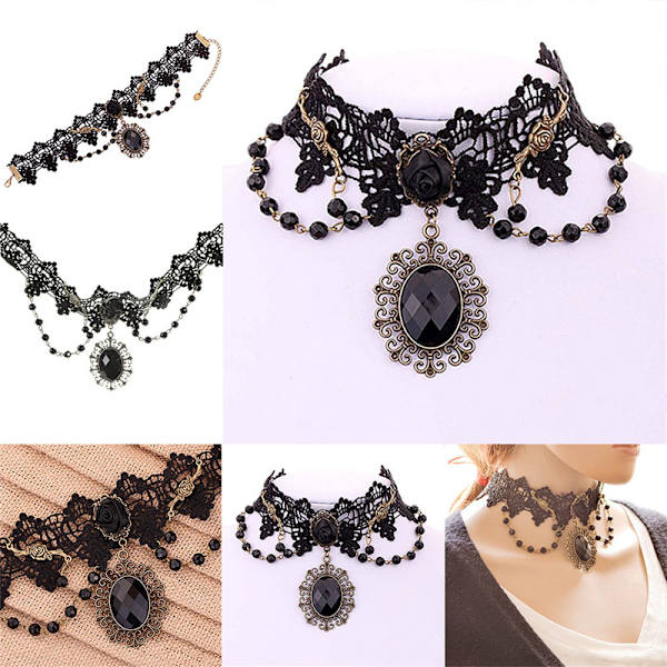 Mode gotisk sort rose blomst blonder choker krave hals