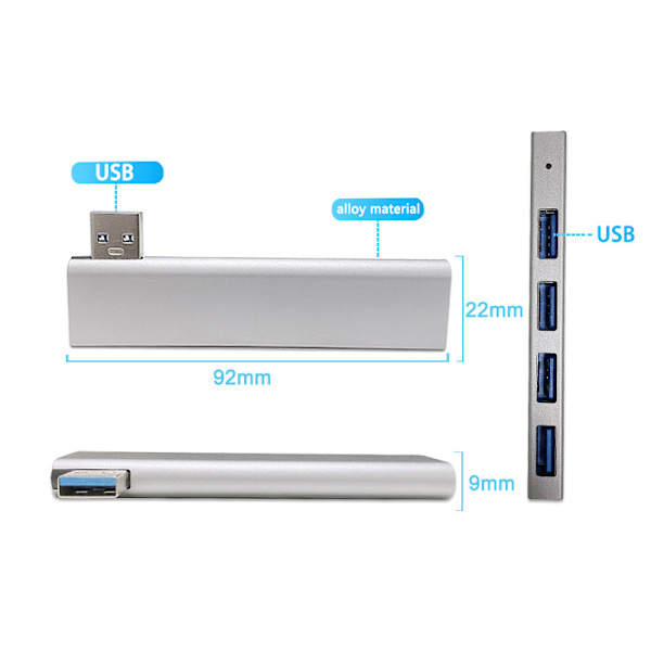 USB3.0 Hub 4 Ports Extended Plug USB Splitter Kannettavan tietokoneen tarvikkeet