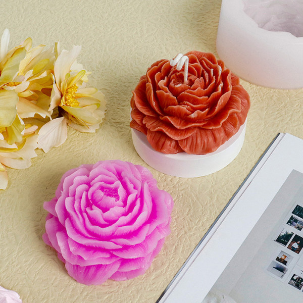 DIY Big Peony Flower Candle Silikonform Håndverk Bakeformer