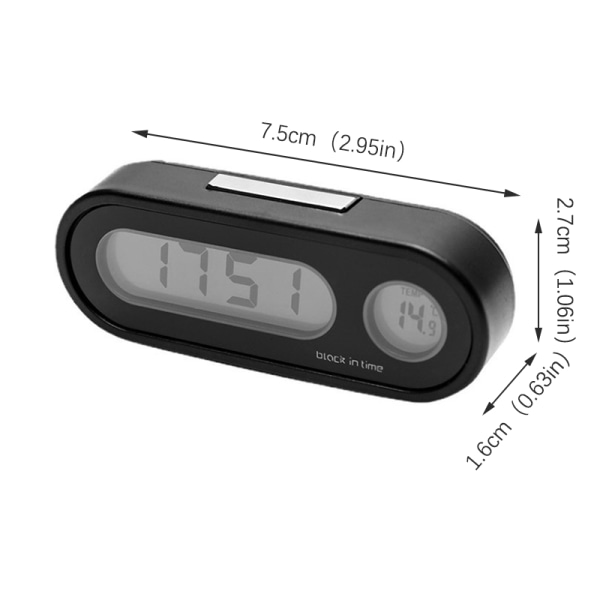 Mini elektroninen autokello Valoisa lämpömittari LCD Black