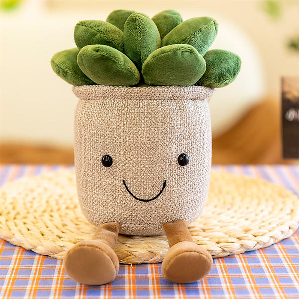 Simulerad plyschleksak Succulent Plyschplysch i kruk Beige