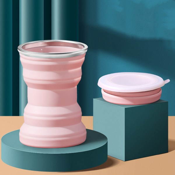 Sammenleggbar vannkopp 320 ml sammenleggbar silikon kaffekopper krus Pink