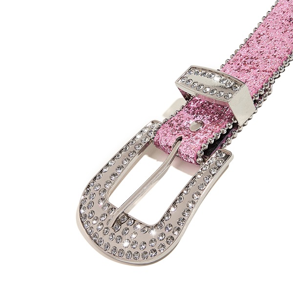 Shinning til Rhinestone bælter PU læder vestlige pigebælte Black