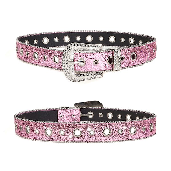 Shinning til Rhinestone bælter PU læder vestlige pigebælte Black
