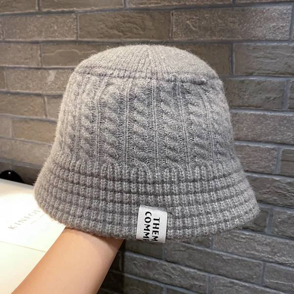 Dame vinter bøtte lue varm ull strikket fisker cap Gray