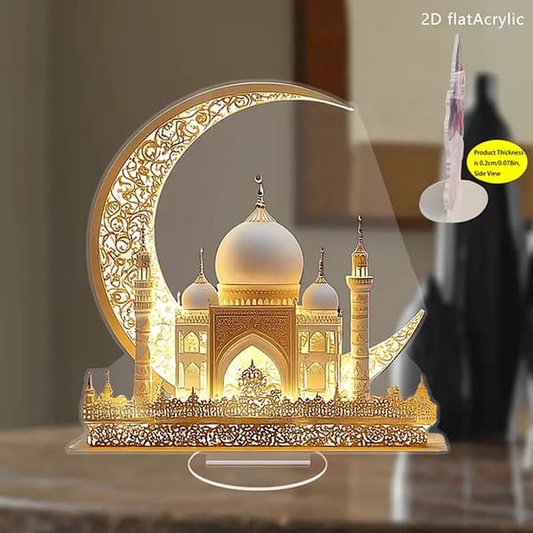 2D Akryl Halvmåne Slott Ornament Ramadan Festival Dekorasjon S