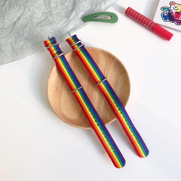Hip Hop Rainbow Nylon Canvas pararmbåndsurrem B Multicolor
