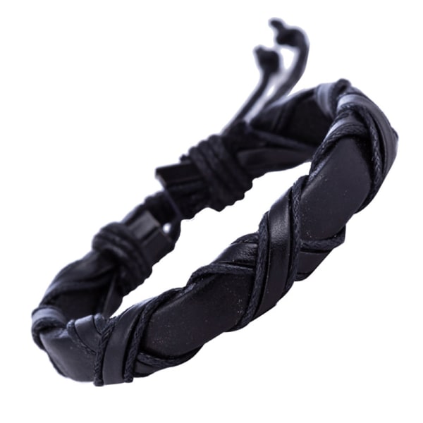Handgjorda Läder Män Kvinnor Rep Armband Armband Manschett Armband Black 21cm