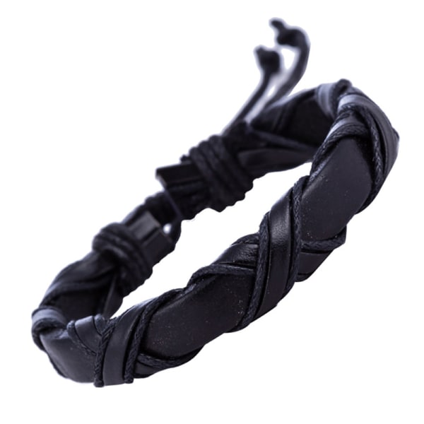 Håndlavet læder mænd kvinder reb armbånd armbånd manchet armbånd Black 21cm