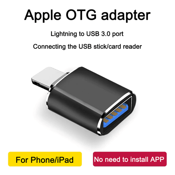 USB 3.0 OTG Adapter For iPhone iPad Adapter Dataoverføringshode Black