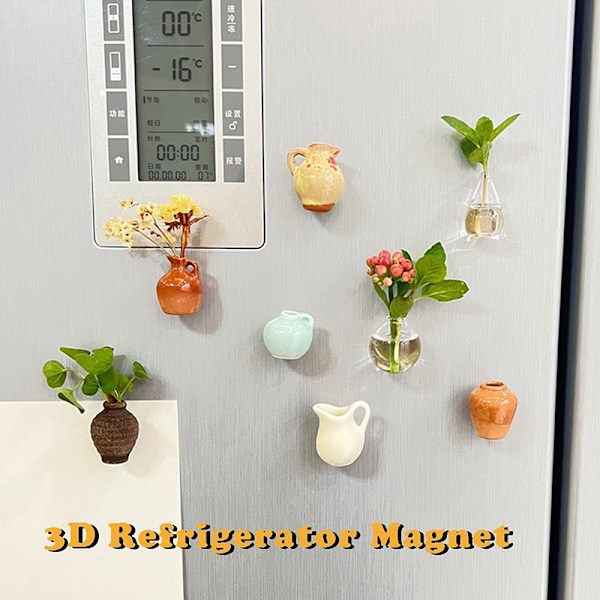 5/6/8 stk. Keramisk Vase Kjøleskapsmagnet Mini Blomsterarrangement A3
