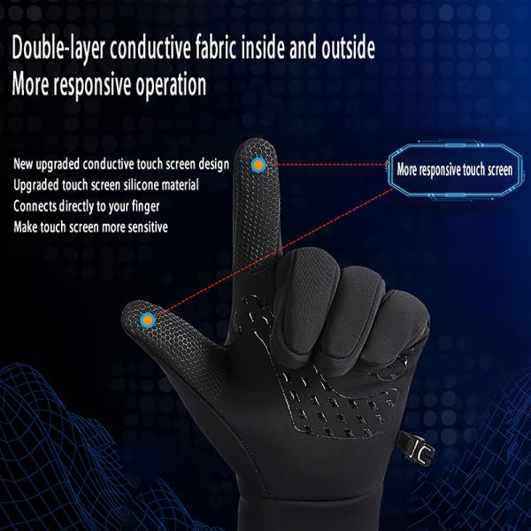 Touch Winter Thermal Warm Full Finger hansker Black XL
