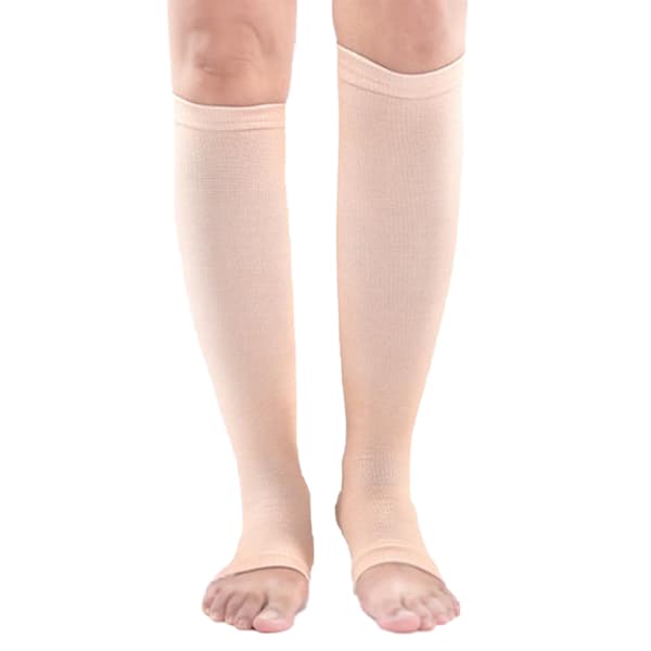 1Pari Compression Socks Jalka Polvi Varicose Open Toe Sukat Black