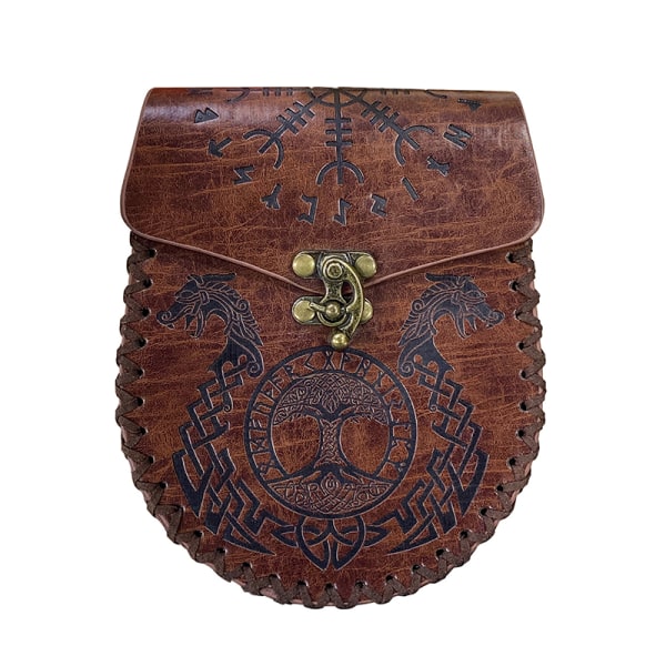 Middelaldersk Vintage Money Pouch Bag Midje Ring Deler Lærveske Brown Dragon