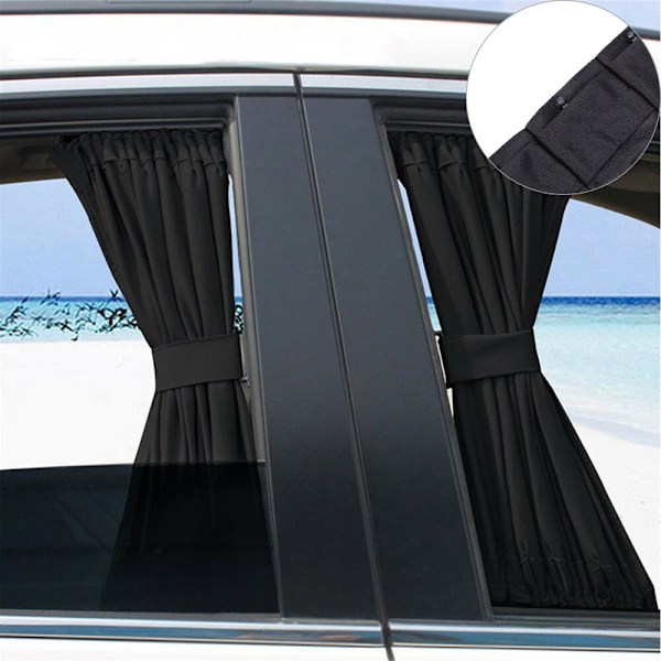 2 stk. Bil UV-beskyttelse Solskjerm Gardiner Sider Vindu Visir Black