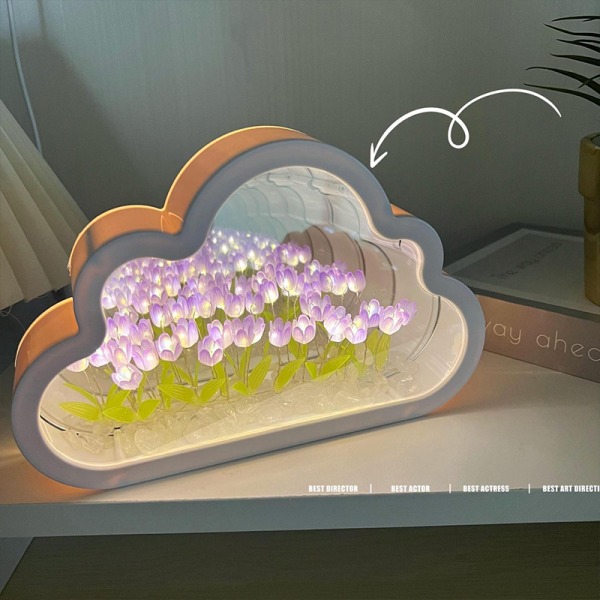 Cloud Mirror Tulip Lamp DIY Nattlys Soverom Ornamenter purple