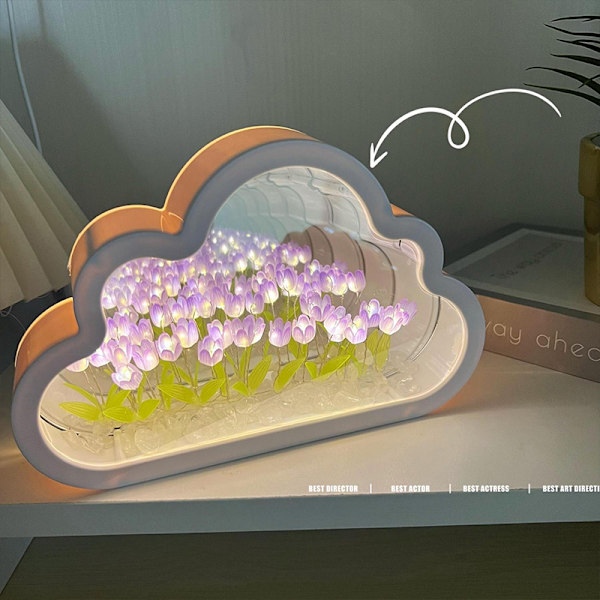 Cloud Mirror Tulip Lampe DIY Night Light Soveværelse Ornamenter purple