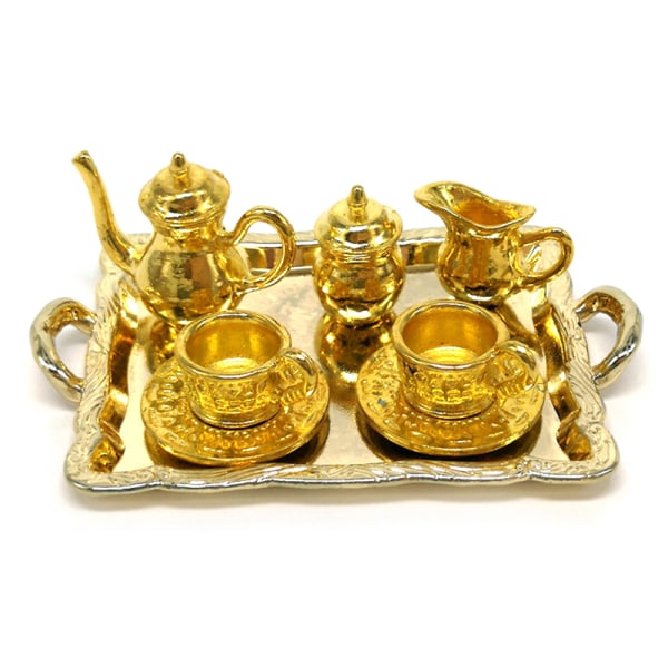 10st/ set Dockhus Miniatyr Metal Tea Dockhusmöbler Min Gold