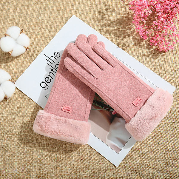 Plys Vinter Kvinder Handsker Fuld Finger Vanter Varme Luffer Beige