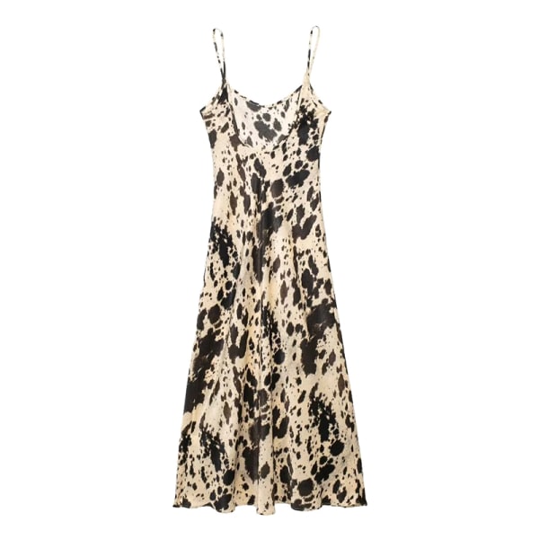 Dam Leopard Print Djup V-ringad Kvinna Backless Solklänningar color S