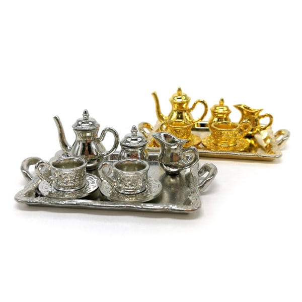 10 Stk/Sæt Dukkehus Miniature Metal Te Dukkehus Møbler Min Gold