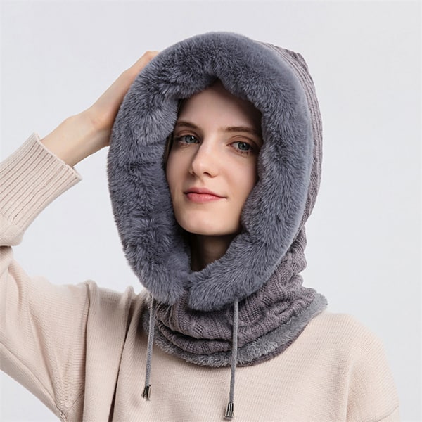 Kvinder Fleece Hatte Tørklæde Maske Hætte Vinter Pullover Strikket Ha Gray  50fd | Gray | Fyndiq