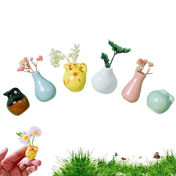 5/6/8 stk. Keramisk Vase Kjøleskapsmagnet Mini Blomsterarrangement A4