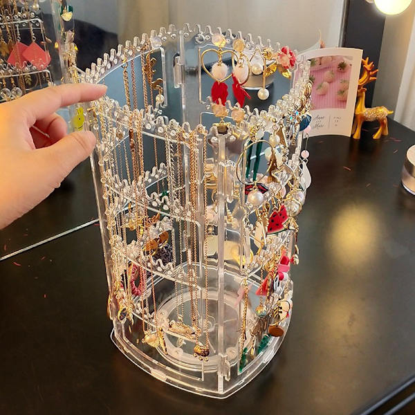 360 Roterande Halsband Organizer Smycken Örhänge Display Stand one size