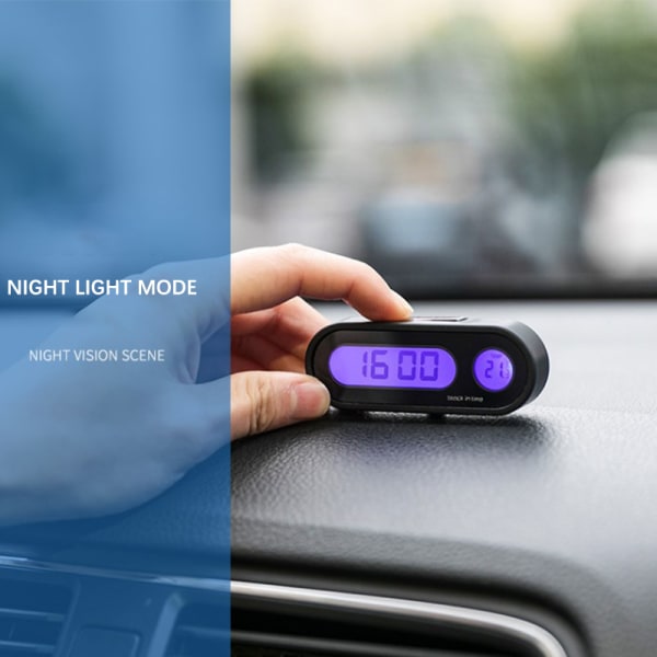 Mini elektroninen autokello Valoisa lämpömittari LCD Black