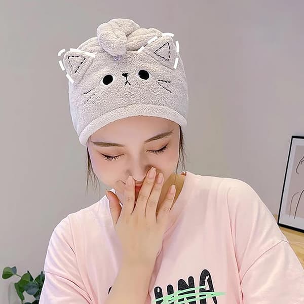 Cat Coral Fleece-hår Snabbtorkande cap Coffee