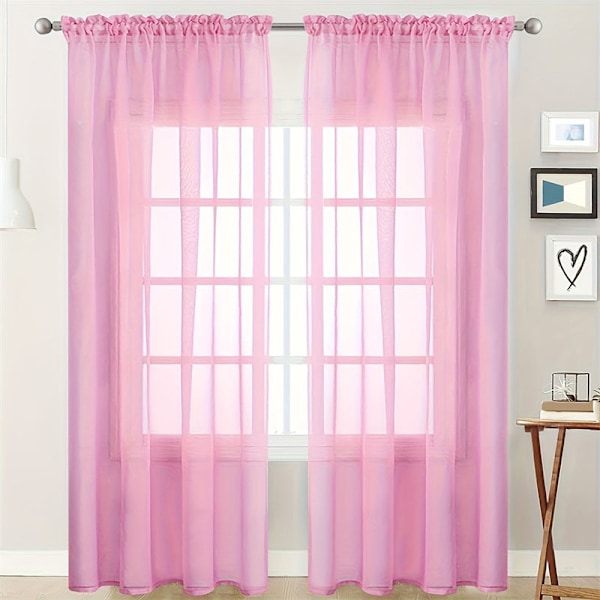 Chiffon Sheer Fönstergardiner  Semi-blackout Gardin Pink 100x130cm