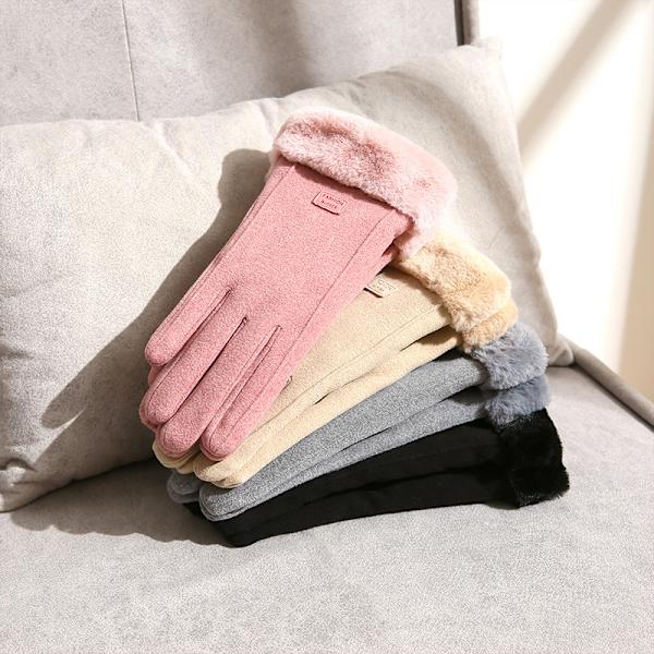 Plys Vinter Kvinder Handsker Fuld Finger Vanter Varme Luffer Beige