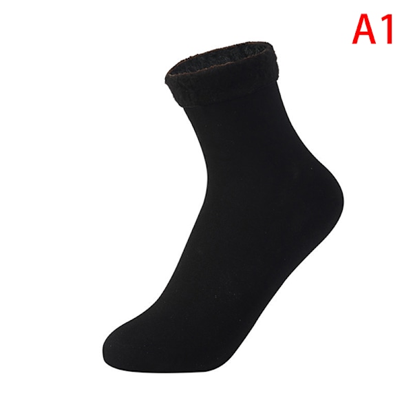 1 Par Varma Vinterstrumpor Tjocka Fleece Mellanhöga Golvstrumpor Black