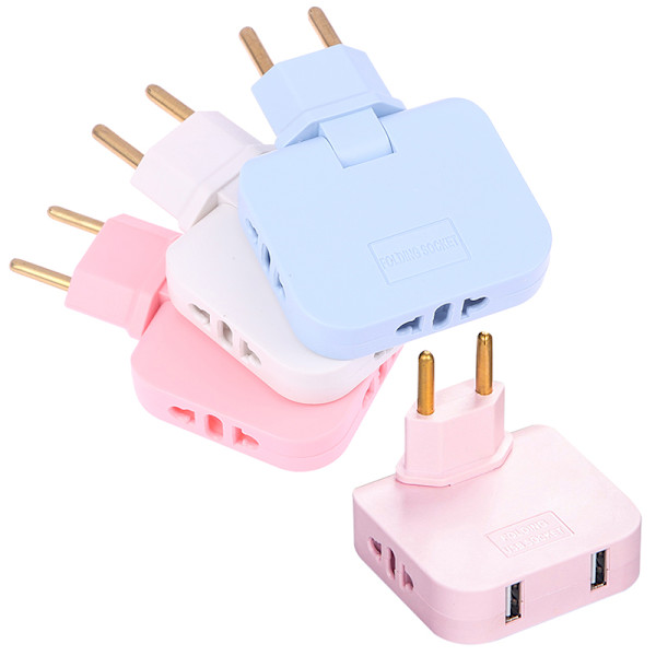 Europeisk forskrift Praktisk reiseadapter med roterende plugg Black+USB