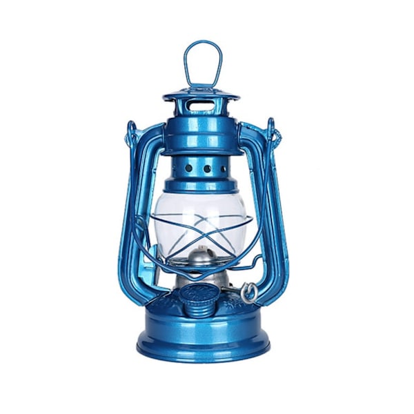 19 cm Retro udendørs camping petroleumslampe bærbar lanterne Blue