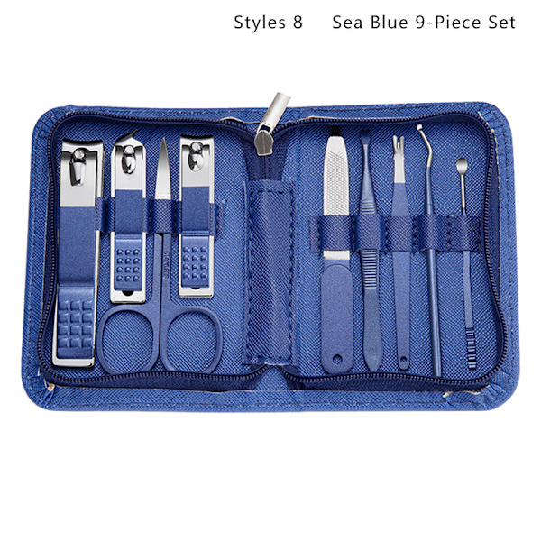 Nail Art ter Pedikyr Sax Nail Clipper Tool Set Blue 9 PCS