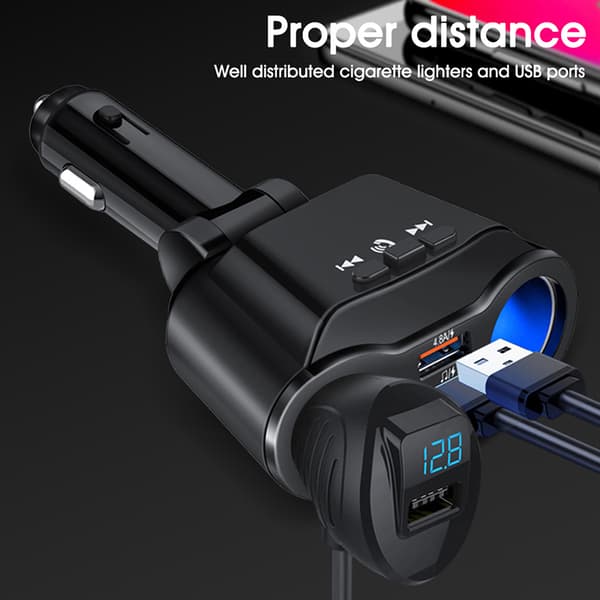 USB-billader 2 stikkontakter med LED-spenningsskjerm Biltilbehør Black