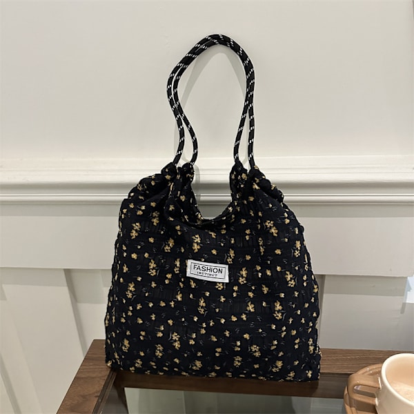 Kukkakuvioinen kangaskassi naisille black one size
