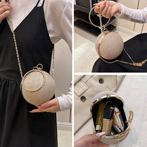 Cirkulær Ring Bærbare Aftentasker Metal Rund Ball Håndtaske Black