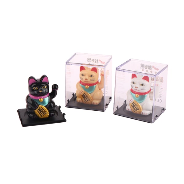 Solar Powered Lucky Cat Waving Arm kutsuva koriste koriste Black